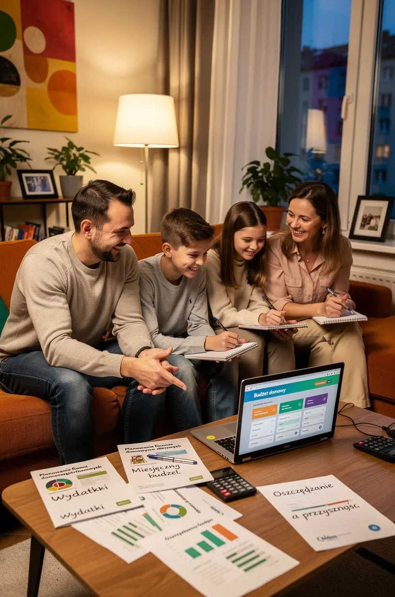 Kalkulator i notatnik obok filiżanki kawy na biurku, ilustrujące świadome podejmowanie decyzji finansowych.